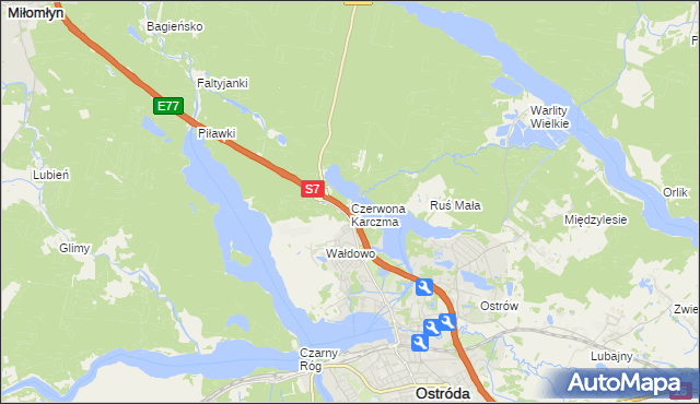 mapa Czerwona Karczma gmina Ostróda, Czerwona Karczma gmina Ostróda na mapie Targeo