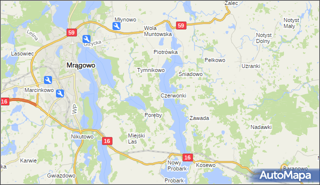 mapa Czerwonki gmina Mrągowo, Czerwonki gmina Mrągowo na mapie Targeo