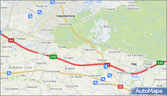 mapa Dąbrowa gmina Kłaj, Dąbrowa gmina Kłaj na mapie Targeo
