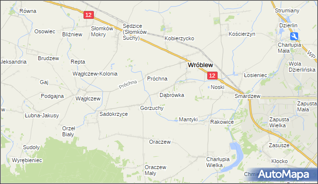 mapa Dąbrówka gmina Wróblew, Dąbrówka gmina Wróblew na mapie Targeo