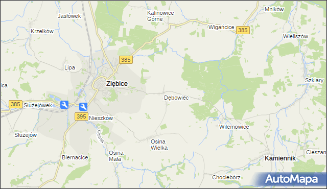 mapa Dębowiec gmina Ziębice, Dębowiec gmina Ziębice na mapie Targeo