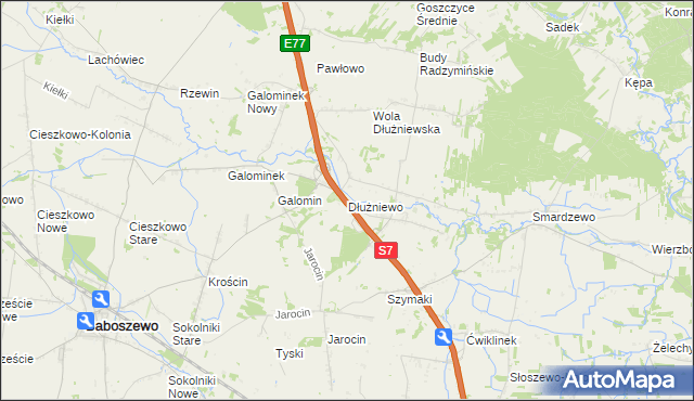 mapa Dłużniewo gmina Baboszewo, Dłużniewo gmina Baboszewo na mapie Targeo