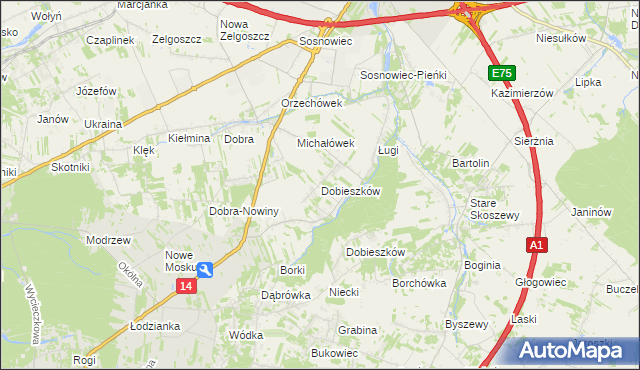mapa Dobieszków gmina Stryków, Dobieszków gmina Stryków na mapie Targeo