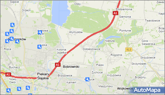 mapa Dobieszowice gmina Bobrowniki, Dobieszowice gmina Bobrowniki na mapie Targeo