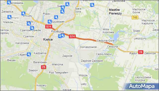mapa Domaszowice gmina Masłów, Domaszowice gmina Masłów na mapie Targeo