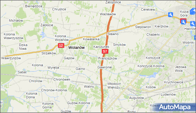 mapa Franciszków gmina Wolanów, Franciszków gmina Wolanów na mapie Targeo