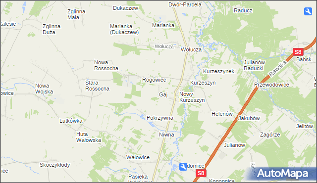 mapa Gaj gmina Rawa Mazowiecka, Gaj gmina Rawa Mazowiecka na mapie Targeo