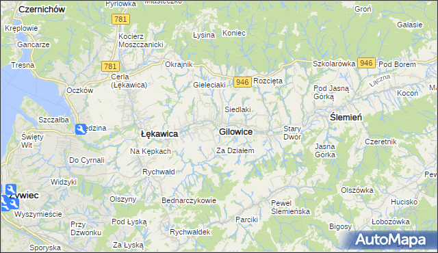 mapa Gilowice powiat żywiecki, Gilowice powiat żywiecki na mapie Targeo
