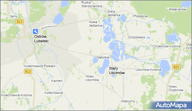 mapa Głębokie gmina Uścimów, Głębokie gmina Uścimów na mapie Targeo