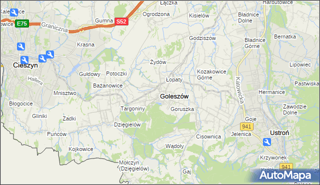 mapa Goleszów powiat cieszyński, Goleszów powiat cieszyński na mapie Targeo