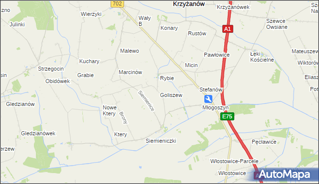 mapa Goliszew gmina Krzyżanów, Goliszew gmina Krzyżanów na mapie Targeo