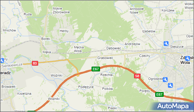 mapa Grabowiec gmina Sieradz, Grabowiec gmina Sieradz na mapie Targeo
