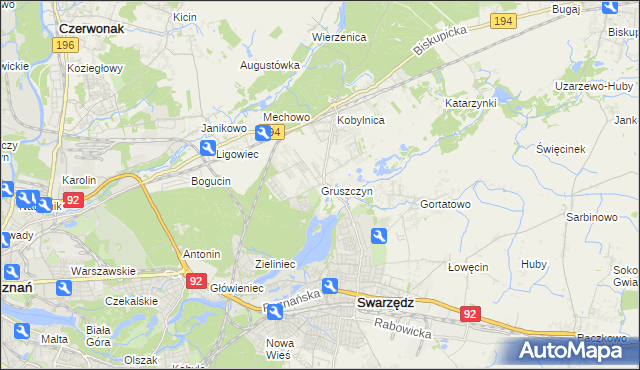 mapa Gruszczyn gmina Swarzędz, Gruszczyn gmina Swarzędz na mapie Targeo