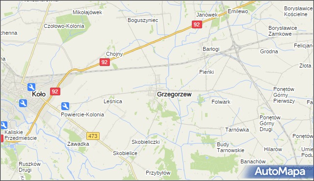 mapa Grzegorzew, Grzegorzew na mapie Targeo