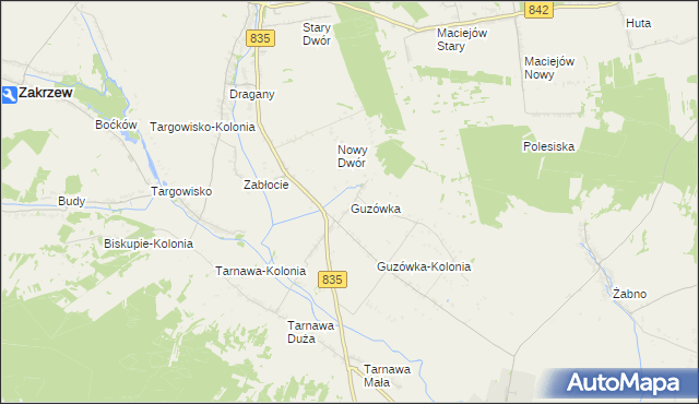 mapa Guzówka gmina Wysokie, Guzówka gmina Wysokie na mapie Targeo