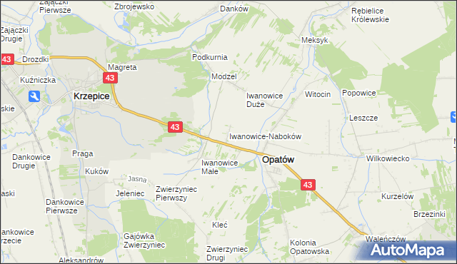 mapa Iwanowice-Naboków, Iwanowice-Naboków na mapie Targeo