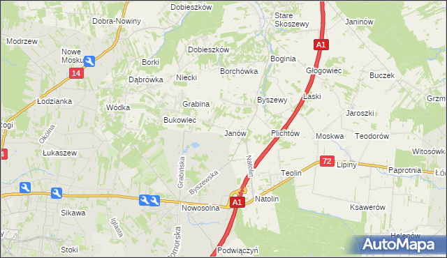 mapa Janów gmina Nowosolna, Janów gmina Nowosolna na mapie Targeo