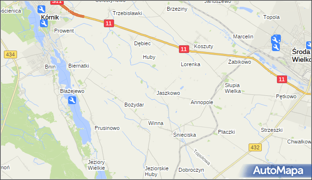 mapa Jaszkowo gmina Zaniemyśl, Jaszkowo gmina Zaniemyśl na mapie Targeo
