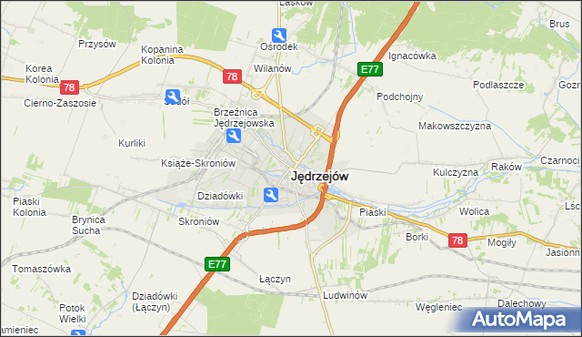 mapa Jędrzejów, Jędrzejów na mapie Targeo