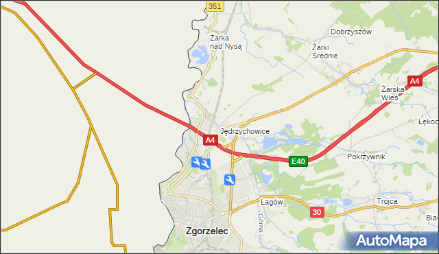 mapa Jędrzychowice gmina Zgorzelec, Jędrzychowice gmina Zgorzelec na mapie Targeo