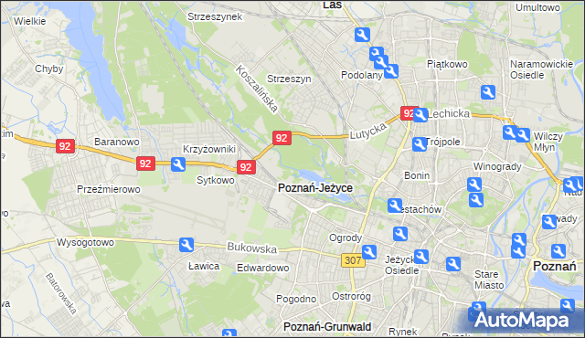 mapa Jeżyce gmina Poznań, Jeżyce gmina Poznań na mapie Targeo