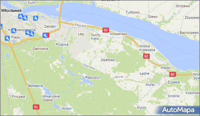 mapa Józefowo gmina Włocławek, Józefowo gmina Włocławek na mapie Targeo