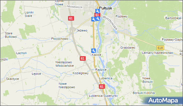 mapa Kacice gmina Pułtusk, Kacice gmina Pułtusk na mapie Targeo