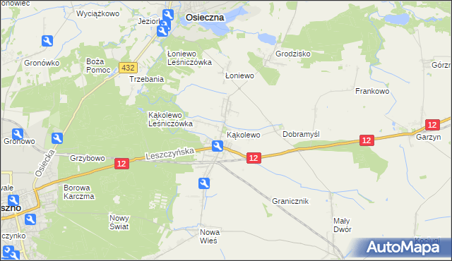 mapa Kąkolewo gmina Osieczna, Kąkolewo gmina Osieczna na mapie Targeo