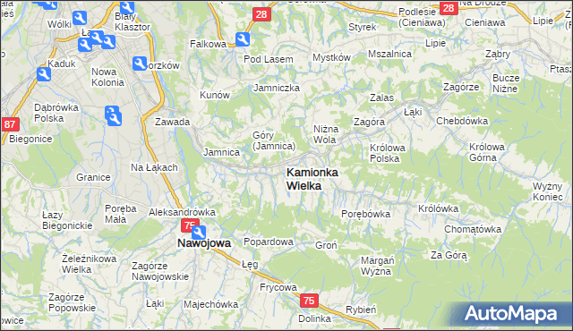 mapa Kamionka Wielka, Kamionka Wielka na mapie Targeo