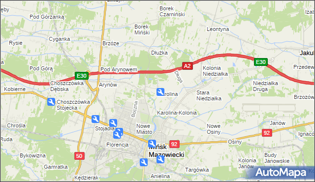 mapa Karolina gmina Mińsk Mazowiecki, Karolina gmina Mińsk Mazowiecki na mapie Targeo
