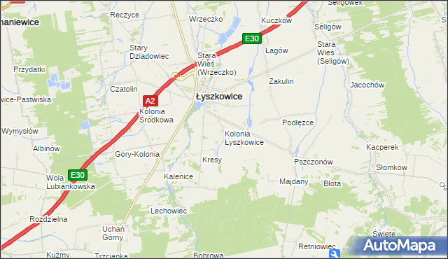 mapa Kolonia Łyszkowice, Kolonia Łyszkowice na mapie Targeo