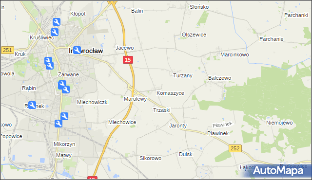 mapa Komaszyce gmina Inowrocław, Komaszyce gmina Inowrocław na mapie Targeo