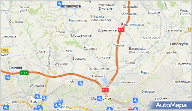 mapa Kończyce gmina Michałowice, Kończyce gmina Michałowice na mapie Targeo