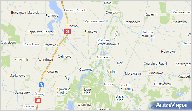 mapa Koszewo gmina Skulsk, Koszewo gmina Skulsk na mapie Targeo