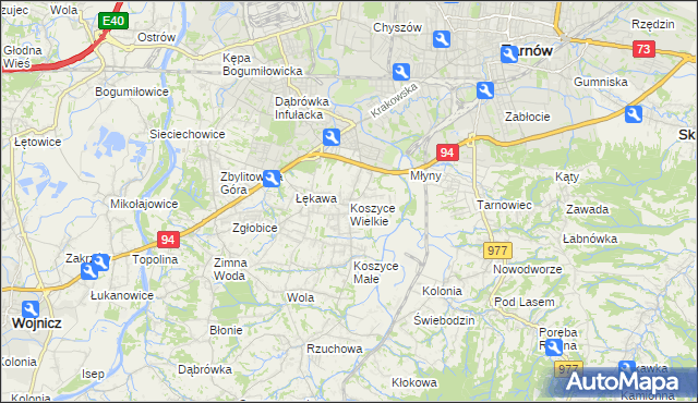 mapa Koszyce Wielkie, Koszyce Wielkie na mapie Targeo