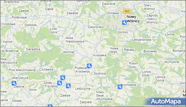 mapa Królówka gmina Nowy Wiśnicz, Królówka gmina Nowy Wiśnicz na mapie Targeo