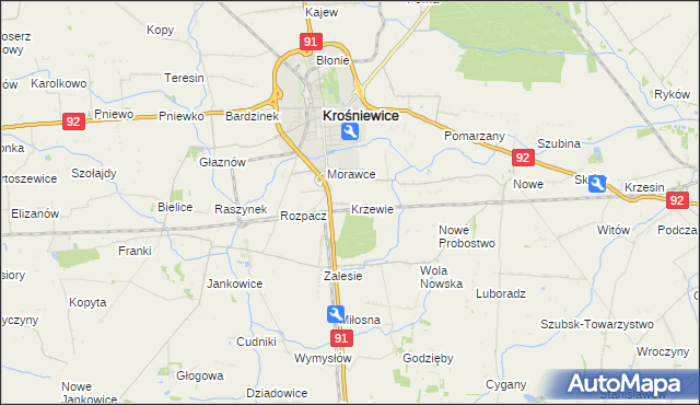 mapa Krzewie gmina Krośniewice, Krzewie gmina Krośniewice na mapie Targeo