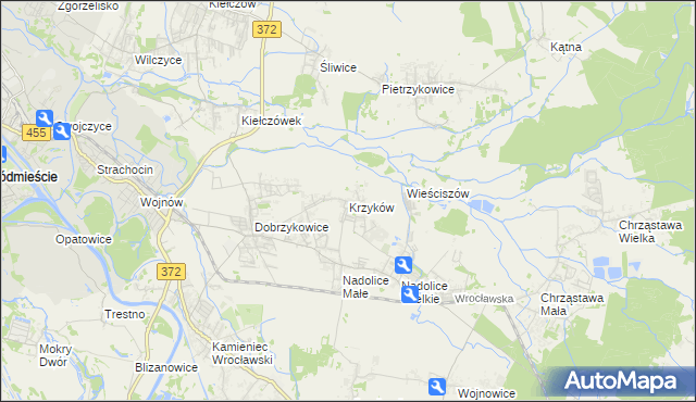 mapa Krzyków gmina Czernica, Krzyków gmina Czernica na mapie Targeo