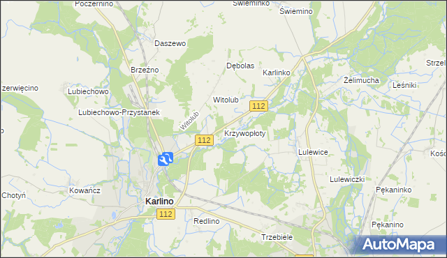mapa Krzywopłoty gmina Karlino, Krzywopłoty gmina Karlino na mapie Targeo