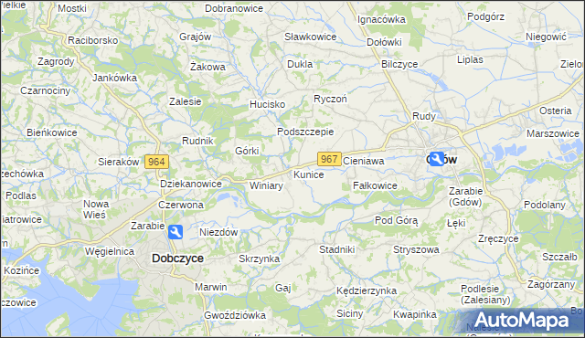 mapa Kunice gmina Gdów, Kunice gmina Gdów na mapie Targeo