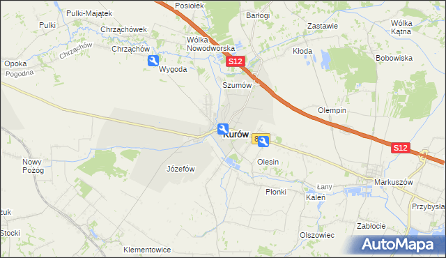 mapa Kurów powiat puławski, Kurów powiat puławski na mapie Targeo