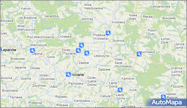 mapa Leszczyna gmina Trzciana, Leszczyna gmina Trzciana na mapie Targeo