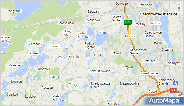 mapa Ligota gmina Czechowice-Dziedzice, Ligota gmina Czechowice-Dziedzice na mapie Targeo