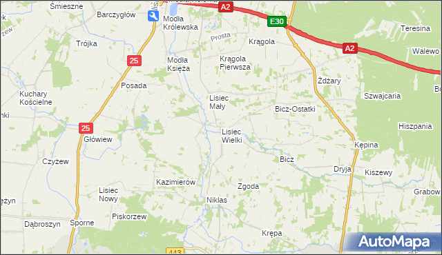 mapa Lisiec Wielki, Lisiec Wielki na mapie Targeo