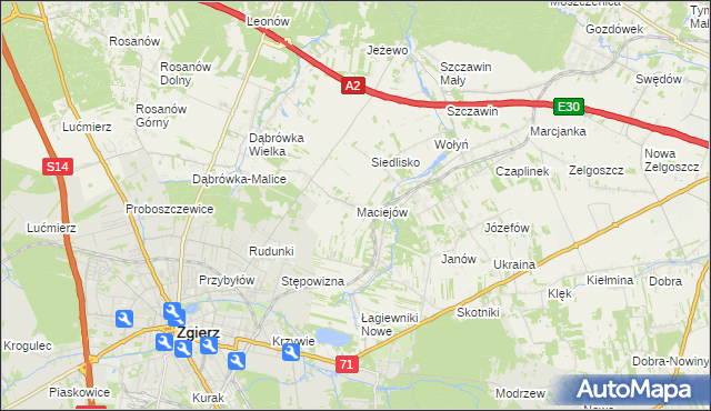 mapa Maciejów gmina Zgierz, Maciejów gmina Zgierz na mapie Targeo