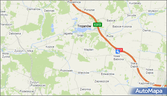 mapa Majdan gmina Trojanów, Majdan gmina Trojanów na mapie Targeo