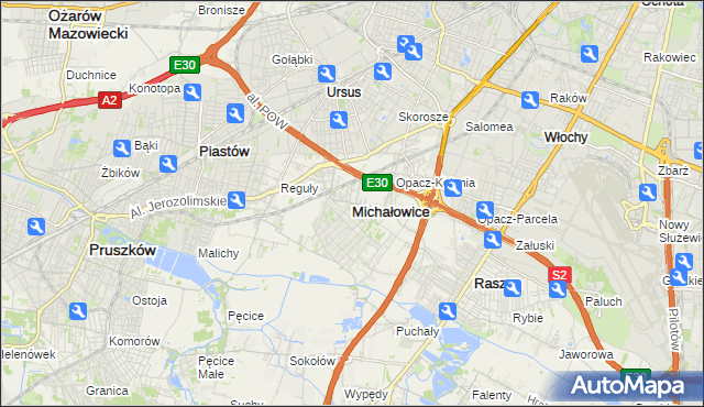 mapa Michałowice powiat pruszkowski, Michałowice powiat pruszkowski na mapie Targeo