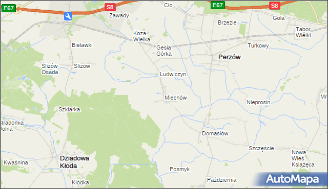 mapa Miechów gmina Perzów, Miechów gmina Perzów na mapie Targeo