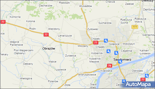mapa Milczany gmina Samborzec, Milczany gmina Samborzec na mapie Targeo