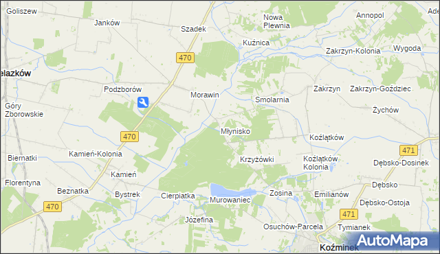 mapa Młynisko gmina Koźminek, Młynisko gmina Koźminek na mapie Targeo